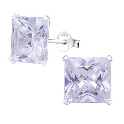 Silver Square 10mm Ear Studs with Cubic Zirconia