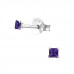 Silver Square 2mm Ear Studs with Cubic Zirconia