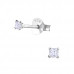 Silver Square 2mm Ear Studs with Cubic Zirconia