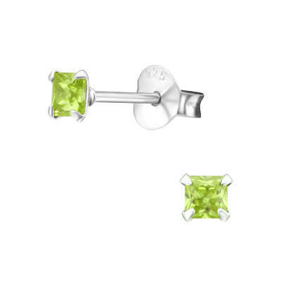 Silver Square 3mm Ear Studs with Cubic Zirconia