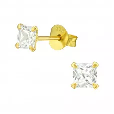 Silver Square 4mm Basic Ear Studs with Cubic Zirconia