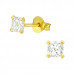 Silver Square 4mm Basic Ear Studs with Cubic Zirconia