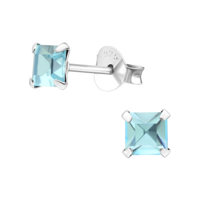 Silver Square 4mm Ear Studs with Crystal