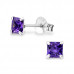 Silver Square 4mm Ear Studs with Cubic Zirconia