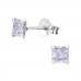 Silver Square 4mm Ear Studs with Cubic Zirconia