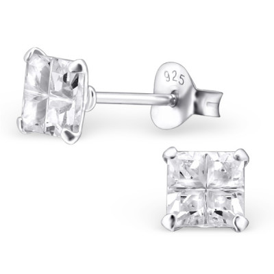 Silver Square 5mm Cut Ear Studs with Cubic Zirconia