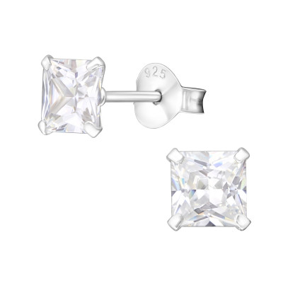 Square 5mm Sterling Silver Basic Ear Studs with Cubic Zirconia