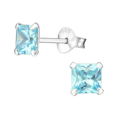 Silver Square 5mm Ear Studs with Cubic Zirconia