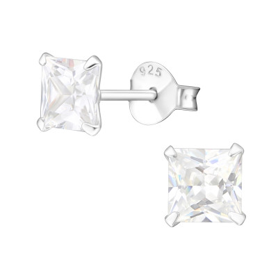 Silver Square 5mm Ear Studs with Cubic Zirconia