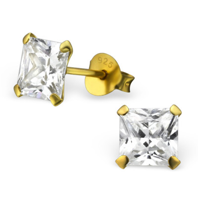 Square 6mm Sterling Silver Basic Ear Studs with Cubic Zirconia