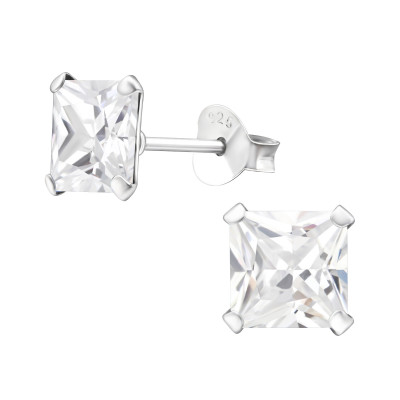 Silver Square 6mm Ear Studs with Cubic Zirconia