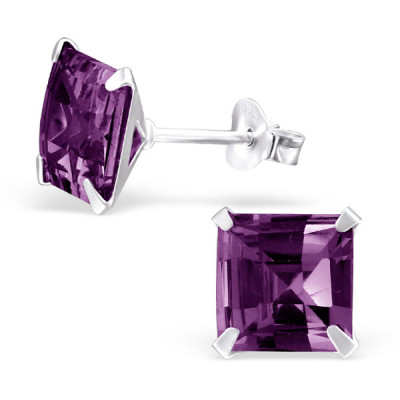 Silver Square 8mm Ear Studs with Cubic Zirconia