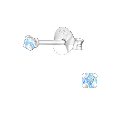 Birthstone Round 2mm Sterling Silver Basic Ear Studs with Cubic Zirconia