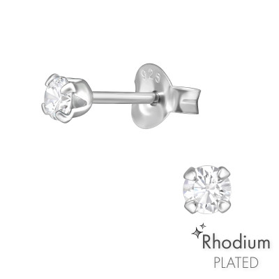 Round 3mm Sterling Silver Basic Ear Studs with Cubic Zirconia