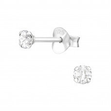 Silver Round 3mm Ear Studs with Cubic Zirconia