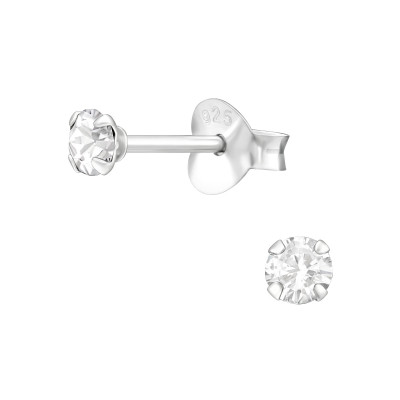 Silver Round 3mm Ear Studs with Cubic Zirconia