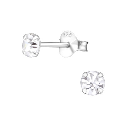 Silver Round 4mm Ear Studs with Crystals