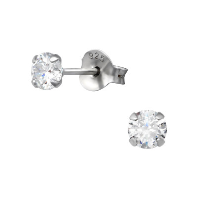 Round 4mm Sterling Silver Basic Ear Studs with Cubic Zirconia