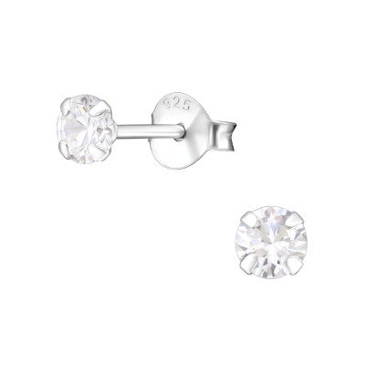 Silver Round 4mm Ear Studs with Cubic Zirconia