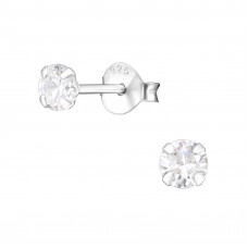 Silver Round 4mm Ear Studs with Cubic Zirconia
