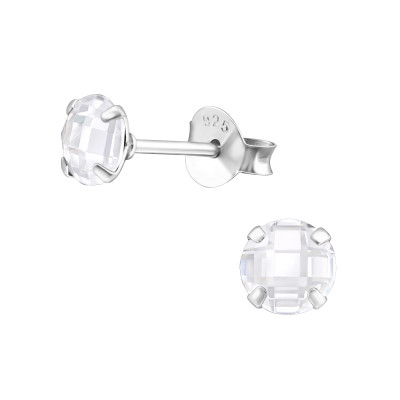 Silver Round 5mm Ear Studs with Cubic Zirconia