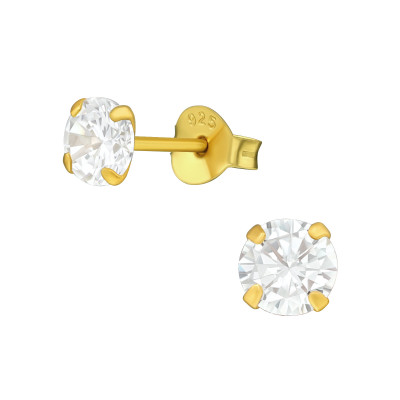 Silver Round 5mm Basic Ear Studs with Cubic Zirconia