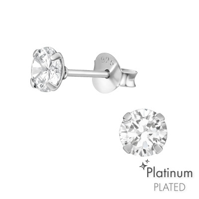 Silver 5mm Round Basic Ear Studs with Cubic Zirconia