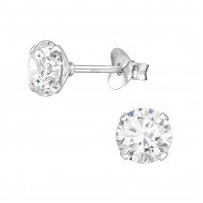 Silver Round 6mm Ear Studs with Cubic Zirconia