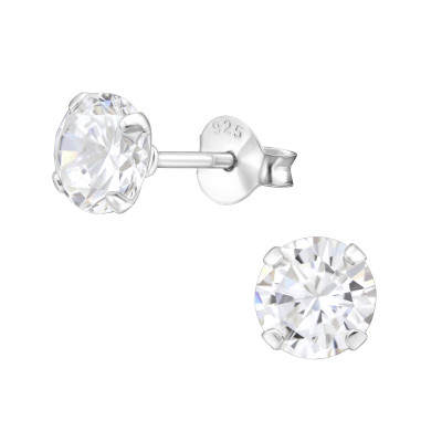 Silver Round 6mm Ear Studs with Cubic Zirconia