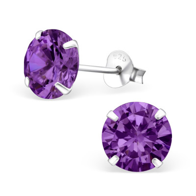 Silver Round 8mm Ear Studs with Cubic Zirconia