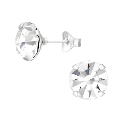 Silver Round 8mm Basic Ear Studs with Crystal