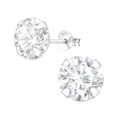 Silver Round 9mm Ear Studs with Cubic Zirconia