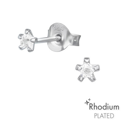 Star 3mm Silver Ear Studs with Cubic Zirconia