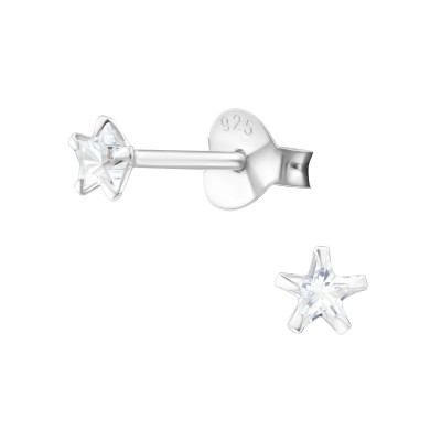 Silver Star 3mm Ear Studs with Cubic Zirconia