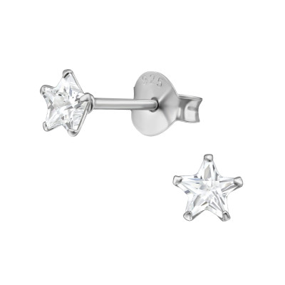 Star 4mm Sterling Silver Basic Ear Studs with Cubic Zirconia