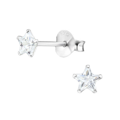 Silver Star 4mm Ear Studs with Cubic Zirconia