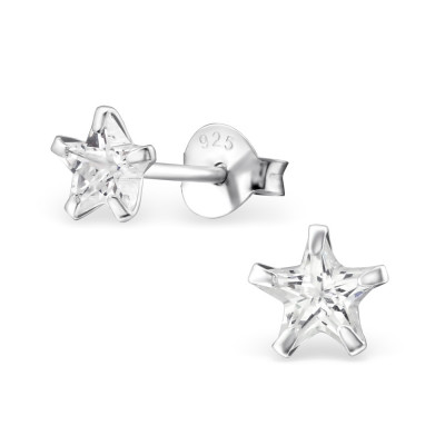 Silver Star 5mm Ear Studs with Cubic Zirconia