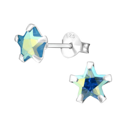 Silver Star 6mm Ear Studs with Cubic Zirconia