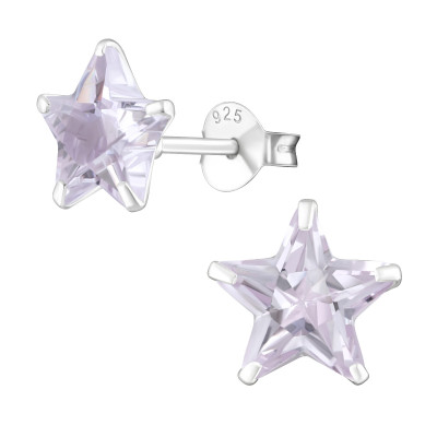 Silver Star 8mm Ear Studs with Cubic Zirconia