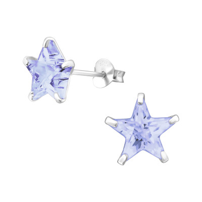 Silver Star 9mm Ear Studs with Cubic Zirconia