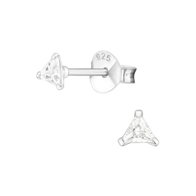 Silver Triangle 3mm Ear Studs with Cubic Zirconia