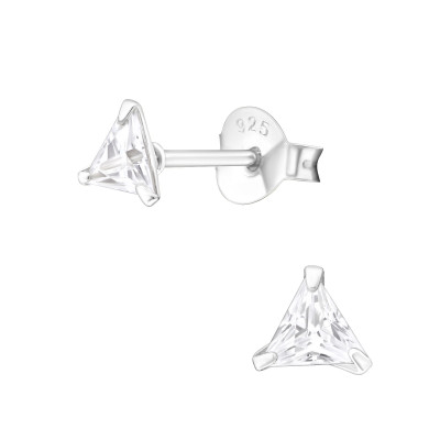 Silver Triangle 4mm Ear Studs with Cubic Zirconia