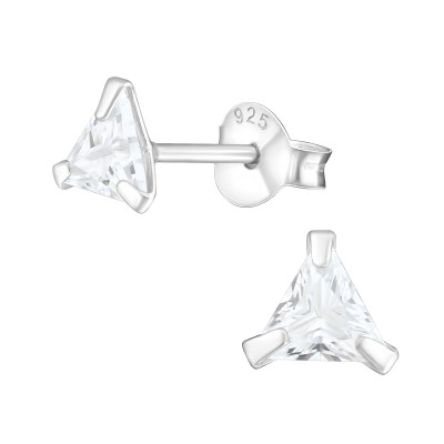 Silver Triangle 6mm Ear Studs with Cubic Zirconia
