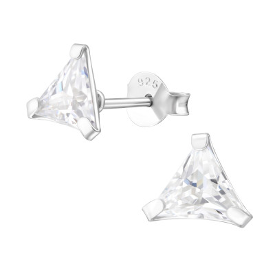 Silver Triangle 6mm Ear Studs with Cubic Zirconia