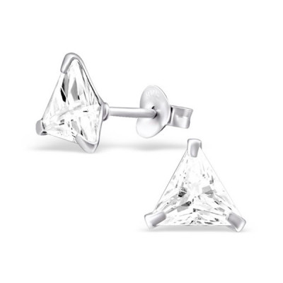 Silver Triangle 8mm  Ear Studs with Cubic Zirconia