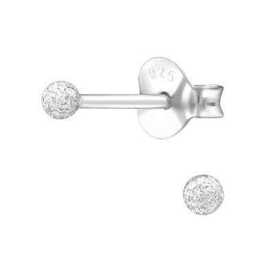 Silver Ball 2mm Ear Studs with Diamond Dust