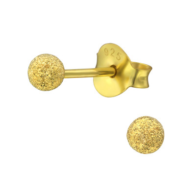 Silver Ball 3mm Ear Studs with Diamond Dust