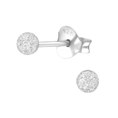 Silver Ball 3mm Ear Studs with Diamond Dust