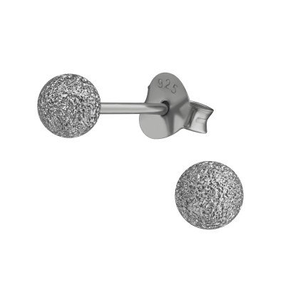 Silver Ball 4mm Ear Studs with Diamond Dust