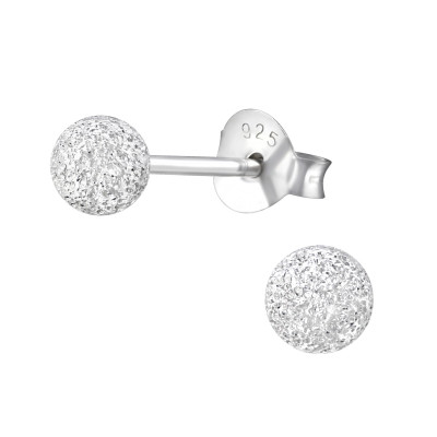 Silver Sparkling Ball Ear Studs with Diamond Dust